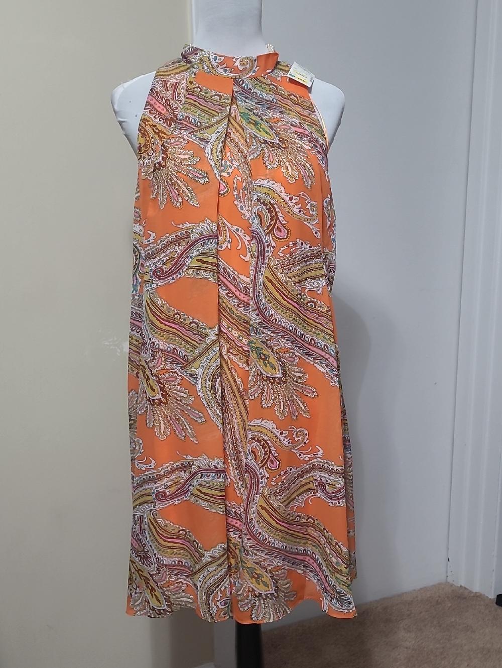 Robbie Bee Orange Paisley Halter  Dressn New  With Tags